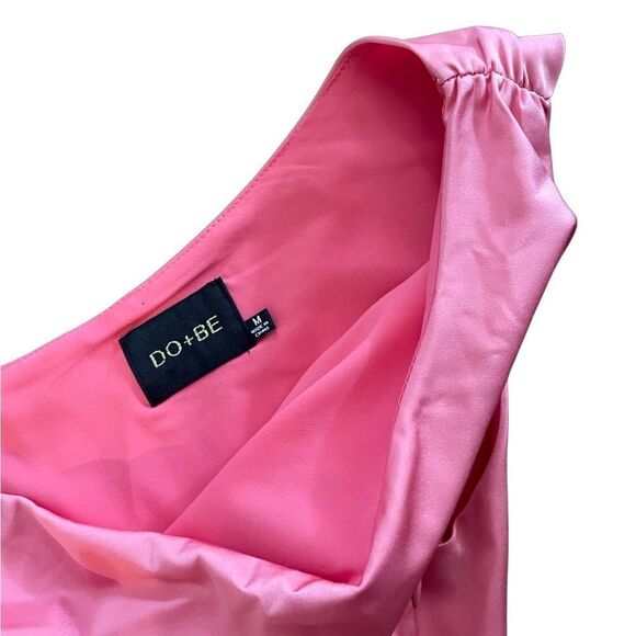Do & Be Pink Satin Ruched One Shoulder Dress - Size Medium - Picture 5 of 6